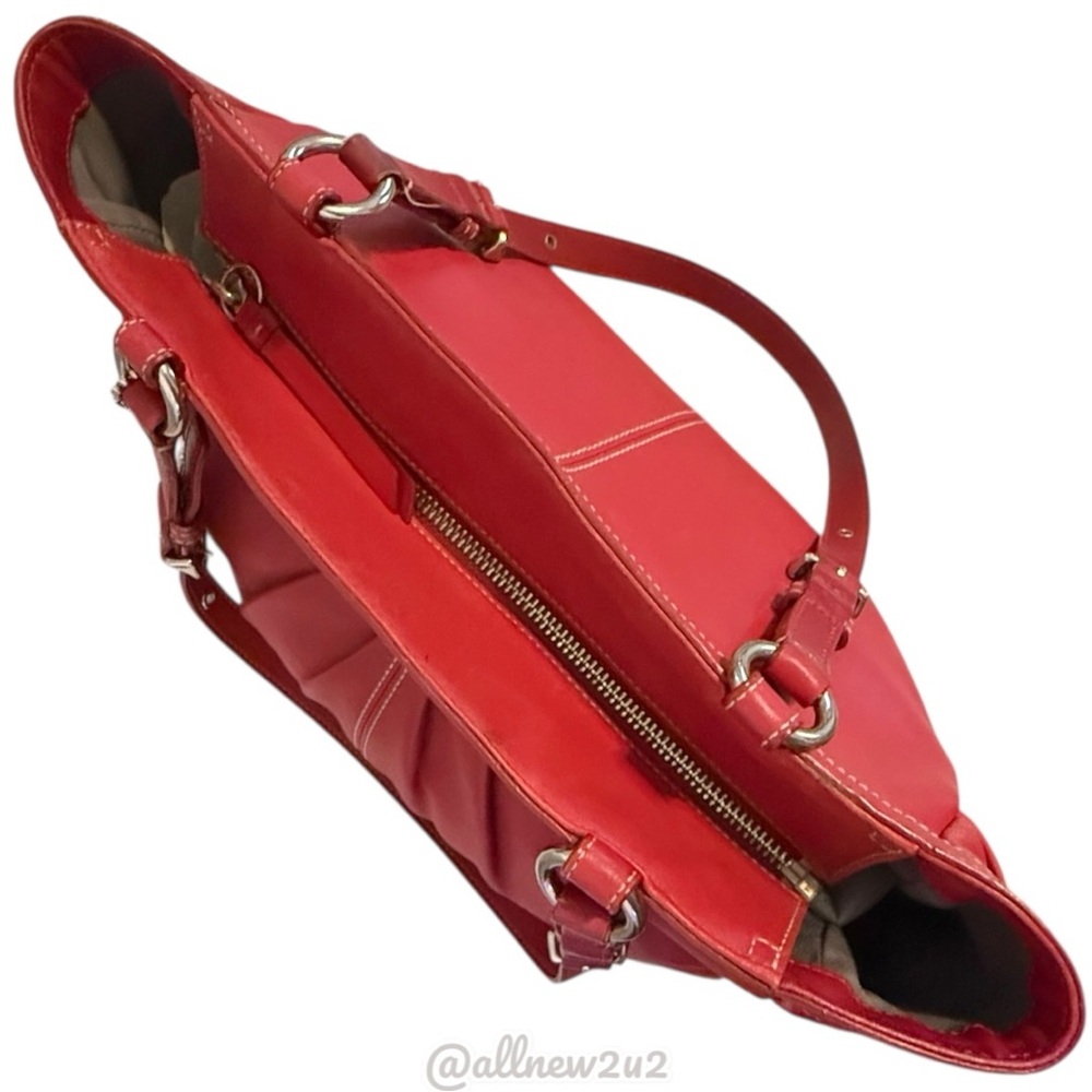 Coach 1941 Ashley Red Leather Double Handle Zipper Closure Tote Shoulder Bag Sil - Picture 5 of 16